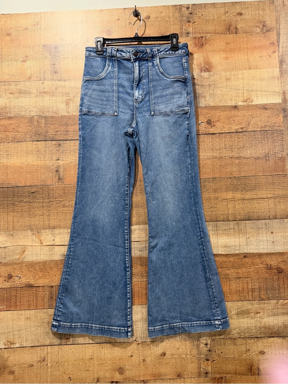 American Eagle Super High Rise Flare Trousers With Patch Pockets Size 12 Regular
